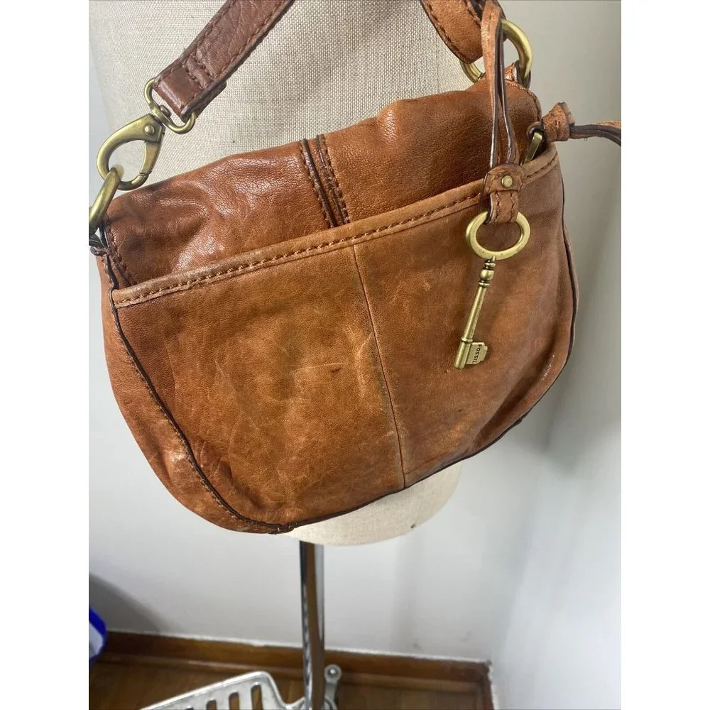 FOSSIL Brown Leather Crossbody Shoulder Bag Purse Handbag - Picture 3 of 9